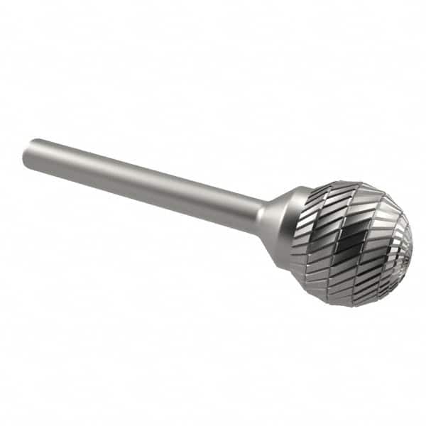SGS Pro - 3/4" Cut Diam, 1/4" Shank Diam, Ball Head Double Cut Burr - Carbide, Radius End, 11/16" LOC - Exact Tooling