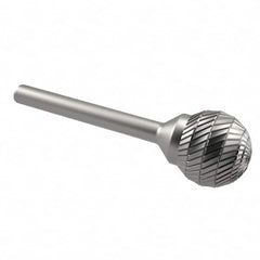 SGS Pro - 3/4" Cut Diam, 1/4" Shank Diam, Ball Head Double Cut Burr - Carbide, Radius End, 11/16" LOC - Exact Tooling