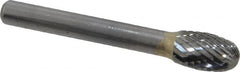 SGS Pro - 3/8" Cut Diam, 1/4" Shank Diam, Oval Head Double Cut Burr - Carbide, Radius End, 5/8" LOC - Exact Tooling