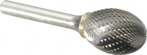 SGS Pro - 3/4" Cut Diam, 1/4" Shank Diam, Oval Head Double Cut Burr - Carbide, Radius End, 1" LOC - Exact Tooling