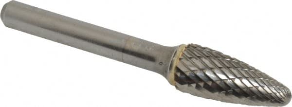 SGS Pro - 7/16" Cut Diam, 1/4" Shank Diam, Tree with Radius Head Double Cut Burr - Carbide, Radius End, 1" LOC - Exact Tooling
