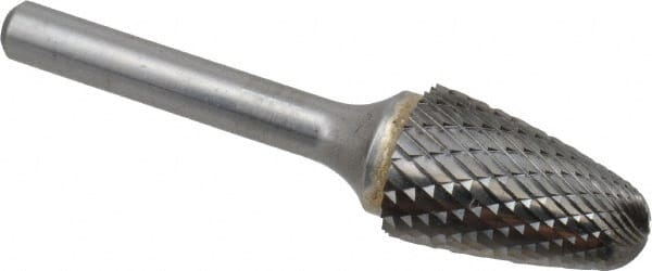 SGS Pro - 5/8" Cut Diam, 1/4" Shank Diam, Tree with Radius Head Double Cut Burr - Carbide, Radius End, 1" LOC - Exact Tooling
