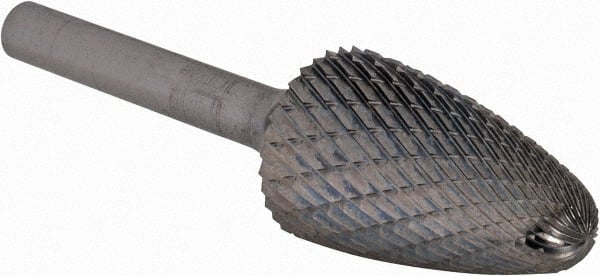 SGS Pro - 3/4" Cut Diam, 1/4" Shank Diam, Tree with Radius Head Double Cut Burr - Carbide, Radius End, 1-1/4" LOC - Exact Tooling