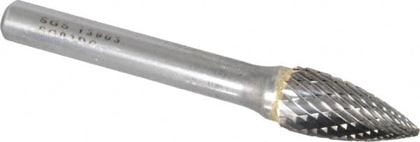 SGS Pro - 3/8" Cut Diam, 1/4" Shank Diam, Tree Head Double Cut Burr - Carbide, Point End, 3/4" LOC, 2-1/2" OAL - Exact Tooling