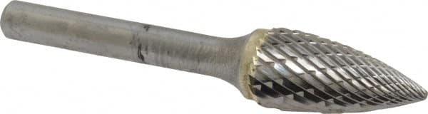 SGS Pro - 1/2" Cut Diam, 1/4" Shank Diam, Tree Head Double Cut Burr - Carbide, Point End, 1" LOC, 2-3/4" OAL - Exact Tooling