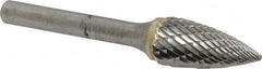 SGS Pro - 1/2" Cut Diam, 1/4" Shank Diam, Tree Head Double Cut Burr - Carbide, Point End, 1" LOC, 2-3/4" OAL - Exact Tooling