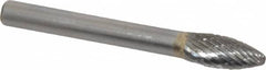 SGS Pro - 5/16" Cut Diam, 1/4" Shank Diam, Flame Head Double Cut Burr - Carbide, Radius End, 3/4" LOC, 1/4" OAL - Exact Tooling