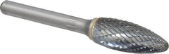 SGS Pro - 1/2" Cut Diam, 1/4" Shank Diam, Flame Head Double Cut Burr - Carbide, Radius End, 1-1/4" LOC - Exact Tooling