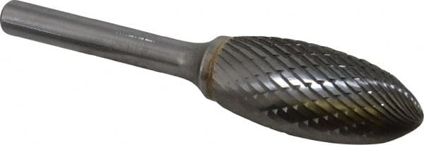 SGS Pro - 5/8" Cut Diam, 1/4" Shank Diam, Flame Head Double Cut Burr - Carbide, Radius End, 1-7/16" LOC - Exact Tooling