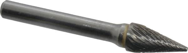 SGS Pro - 3/8" Cut Diam, 1/4" Shank Diam, Cone Head Double Cut Burr - Carbide, Point End, 5/8" LOC - Exact Tooling