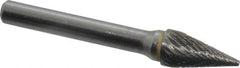 SGS Pro - 3/8" Cut Diam, 1/4" Shank Diam, Cone Head Double Cut Burr - Carbide, Point End, 5/8" LOC - Exact Tooling