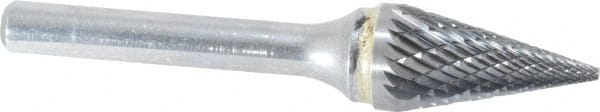 SGS Pro - 1/2" Cut Diam, 1/4" Shank Diam, Cone Head Double Cut Burr - Carbide, Point End, 7/8" LOC - Exact Tooling