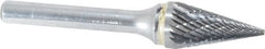 SGS Pro - 1/2" Cut Diam, 1/4" Shank Diam, Cone Head Double Cut Burr - Carbide, Point End, 7/8" LOC - Exact Tooling