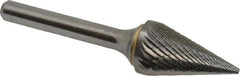 SGS Pro - 5/8" Cut Diam, 1/4" Shank Diam, Cone Head Double Cut Burr - Carbide, Point End, 1" LOC - Exact Tooling