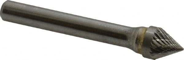 SGS Pro - 3/8" Cut Diam, 1/4" Shank Diam, Cone Head Double Cut Burr - Carbide, Point End, 5/16" LOC, 2-1/16" OAL - Exact Tooling