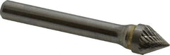 SGS Pro - 3/8" Cut Diam, 1/4" Shank Diam, Cone Head Double Cut Burr - Carbide, Point End, 5/16" LOC, 2-1/16" OAL - Exact Tooling