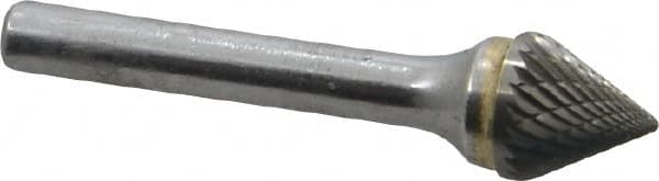 SGS Pro - 1/2" Cut Diam, 1/4" Shank Diam, Cone Head Double Cut Burr - Carbide, Point End, 7/16" LOC, 2-3/16" OAL - Exact Tooling