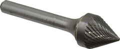 SGS Pro - 5/8" Cut Diam, 1/4" Shank Diam, Cone Head Double Cut Burr - Carbide, Point End, 9/16" LOC, 2-5/16" OAL - Exact Tooling