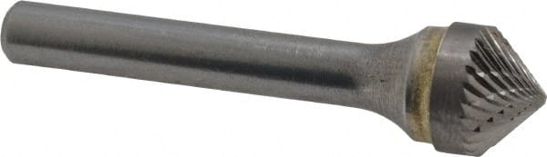 SGS Pro - 1/2" Cut Diam, 1/4" Shank Diam, Cone Head Double Cut Burr - Carbide, Point End, 1/4" LOC, 2" OAL - Exact Tooling
