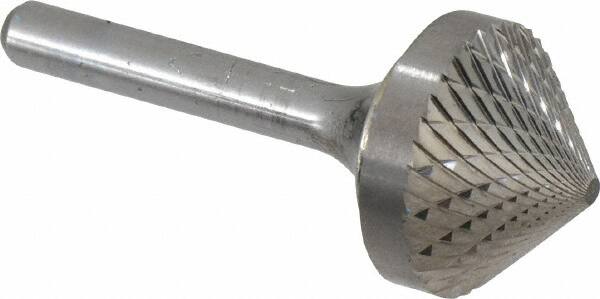 SGS Pro - 1" Cut Diam, 1/4" Shank Diam, Cone Head Double Cut Burr - Carbide, Point End, 1/2" LOC, 2-1/4" OAL - Exact Tooling
