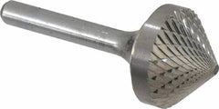 SGS Pro - 1" Cut Diam, 1/4" Shank Diam, Cone Head Double Cut Burr - Carbide, Point End, 1/2" LOC, 2-1/4" OAL - Exact Tooling