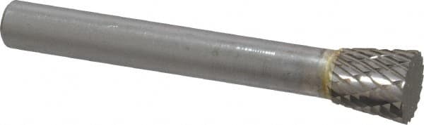 SGS Pro - 3/8" Cut Diam, 1/4" Shank Diam, Inverted Cone Head Double Cut Burr - Carbide, Flat End, 3/8" LOC - Exact Tooling