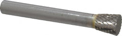 SGS Pro - 3/8" Cut Diam, 1/4" Shank Diam, Inverted Cone Head Double Cut Burr - Carbide, Flat End, 3/8" LOC - Exact Tooling