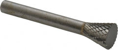 SGS Pro - 1/2" Cut Diam, 1/4" Shank Diam, Inverted Cone Head Double Cut Burr - Carbide, Flat End, 1/2" LOC - Exact Tooling
