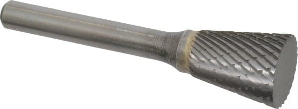 SGS Pro - 5/8" Cut Diam, 1/4" Shank Diam, Inverted Cone Head Double Cut Burr - Carbide, Flat End, 3/4" LOC - Exact Tooling