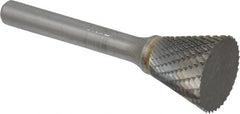 SGS Pro - 3/4" Cut Diam, 1/4" Shank Diam, Inverted Cone Head Double Cut Burr - Carbide, Flat End, 5/8" LOC - Exact Tooling