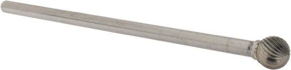 SGS Pro - 1/2" Cut Diam, 1/4" Shank Diam, Ball Head Single Cut Burr - Carbide, Radius End, 7/16" LOC - Exact Tooling
