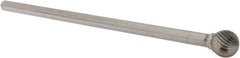 SGS Pro - 1/2" Cut Diam, 1/4" Shank Diam, Ball Head Single Cut Burr - Carbide, Radius End, 7/16" LOC - Exact Tooling