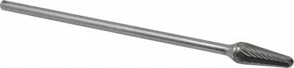 SGS Pro - 1/2" Cut Diam, 1/4" Shank Diam, Taper Head Single Cut Burr - Carbide, Radius End, 1-1/8" LOC - Exact Tooling