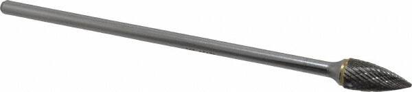 SGS Pro - 1/2" Cut Diam, 1/4" Shank Diam, Tree Head Double Cut Burr - Carbide, Point End, 1" LOC - Exact Tooling