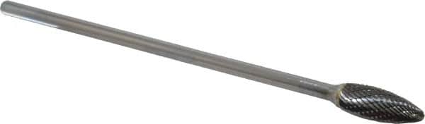 SGS Pro - 1/2" Cut Diam, 1/4" Shank Diam, Flame Head Double Cut Burr - Carbide, Radius End, 1-1/4" LOC - Exact Tooling