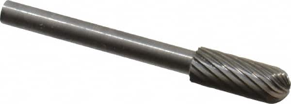 SGS Pro - 3/16" Cut Diam, 1/8" Shank Diam, Cylinder with Radius Head Single Cut Burr - Carbide, Radius End, 1/2" LOC - Exact Tooling