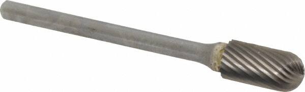 SGS Pro - 1/4" Cut Diam, 1/8" Shank Diam, Cylinder with Radius Head Single Cut Burr - Carbide, Radius End, 1/2" LOC, 2-15/16" OAL - Exact Tooling