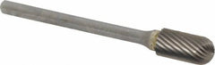 SGS Pro - 1/4" Cut Diam, 1/8" Shank Diam, Cylinder with Radius Head Single Cut Burr - Carbide, Radius End, 1/2" LOC, 2-15/16" OAL - Exact Tooling
