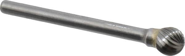 SGS Pro - 1/4" Cut Diam, 1/8" Shank Diam, Ball Head Single Cut Burr - Carbide, Radius End, 7/32" LOC, 2" OAL - Exact Tooling