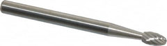 SGS Pro - 1/8" Cut Diam, 1/8" Shank Diam, Oval Head Single Cut Burr - Carbide, Radius End, 7/32" LOC, 1-1/2" OAL - Exact Tooling