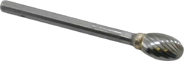 SGS Pro - 1/4" Cut Diam, 1/8" Shank Diam, Oval Head Single Cut Burr - Carbide, Radius End, 3/8" LOC - Exact Tooling