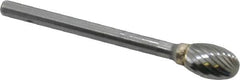 SGS Pro - 1/4" Cut Diam, 1/8" Shank Diam, Oval Head Single Cut Burr - Carbide, Radius End, 3/8" LOC - Exact Tooling