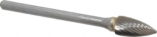 SGS Pro - 1/4" Cut Diam, 1/8" Shank Diam, Tree Head Single Cut Burr - Carbide, Point End, 1/2" LOC - Exact Tooling