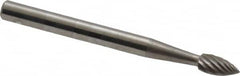SGS Pro - 1/8" Cut Diam, 1/8" Shank Diam, Flame Head Single Cut Burr - Carbide, Radius End, 1/4" LOC, 1-1/2" OAL - Exact Tooling