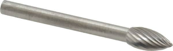 SGS Pro - 3/16" Cut Diam, 1/8" Shank Diam, Flame Head Single Cut Burr - Carbide, Radius End, 3/8" LOC - Exact Tooling