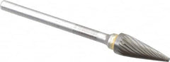 SGS Pro - 1/4" Cut Diam, 1/8" Shank Diam, Cone Head Single Cut Burr - Carbide, Point End, 1/2" LOC, 2-1/8" OAL - Exact Tooling