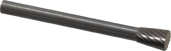 SGS Pro - 3/16" Cut Diam, 1/8" Shank Diam, Inverted Cone Head Single Cut Burr - Carbide, Flat End, 1/4" LOC - Exact Tooling
