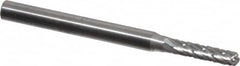 SGS Pro - 3/32" Cut Diam, 1/8" Shank Diam, Cylinder with Radius Head Double Cut Burr - Carbide, Radius End, 7/16" LOC, 1-1/2" OAL - Exact Tooling