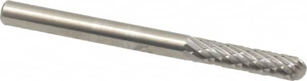 SGS Pro - 1/8" Cut Diam, 1/8" Shank Diam, Cylinder with Radius Head Double Cut Burr - Carbide, Radius End, 9/16" LOC, 1-1/2" OAL - Exact Tooling