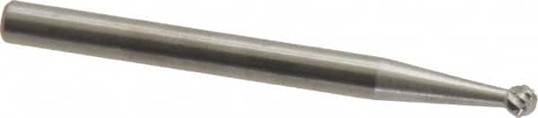 SGS Pro - 3/32" Cut Diam, 1/8" Shank Diam, Ball Head Double Cut Burr - Carbide, Radius End, 3/32" LOC, 1-1/2" OAL - Exact Tooling